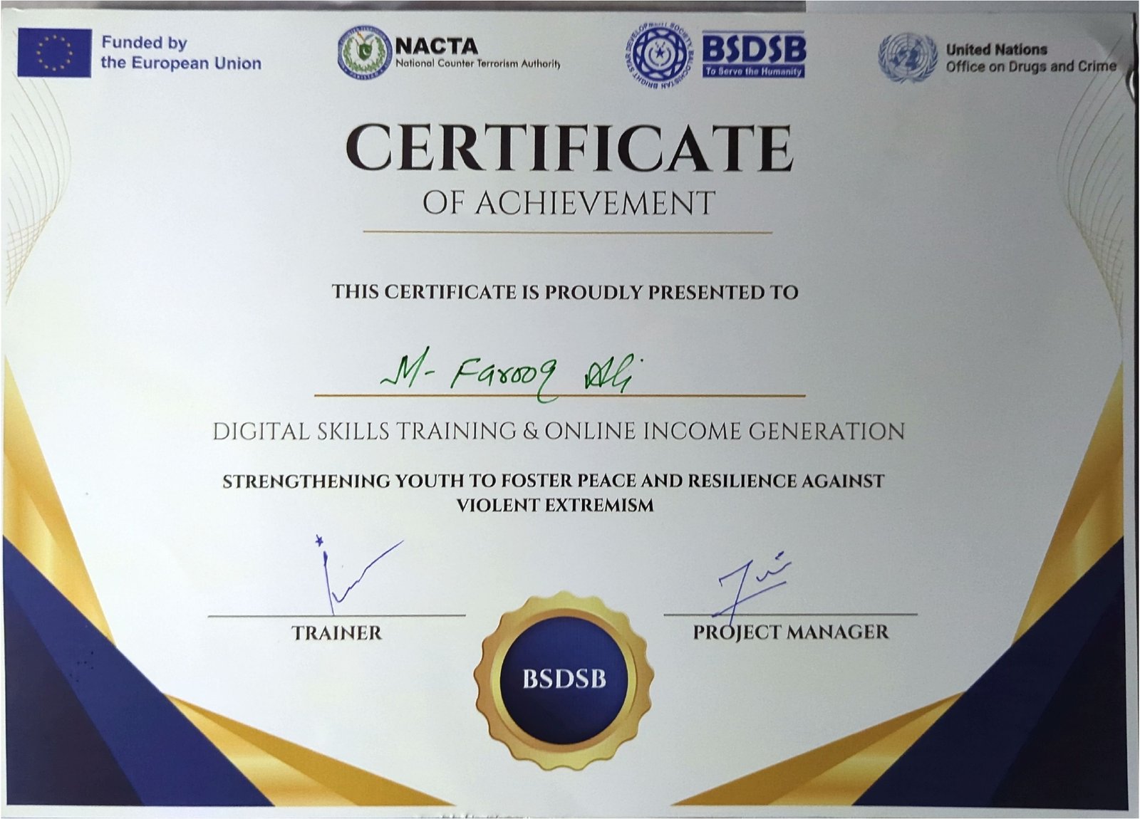 Online Income Generation certificate